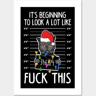 Offensive Ugly Christmas Sweatshirt For Cat Lovers and Christmas Parties. Posters and Art